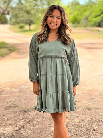 Tiered Long Sleeve Ruffle Dress