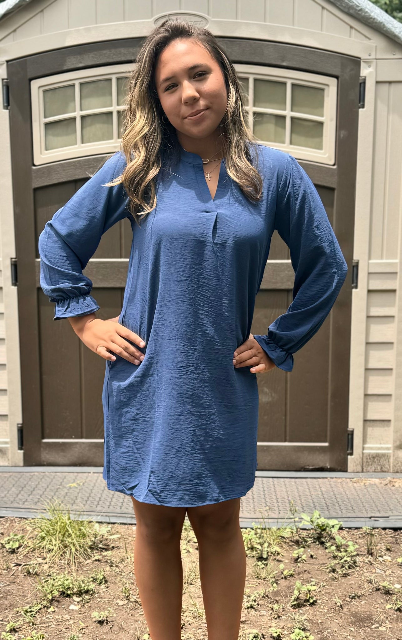 Steel Blue Cuff Sleeve Dress