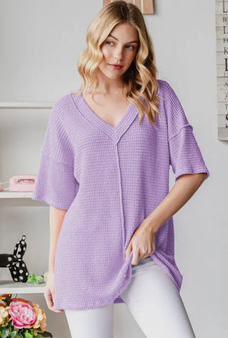 Lavender V Neck waffle