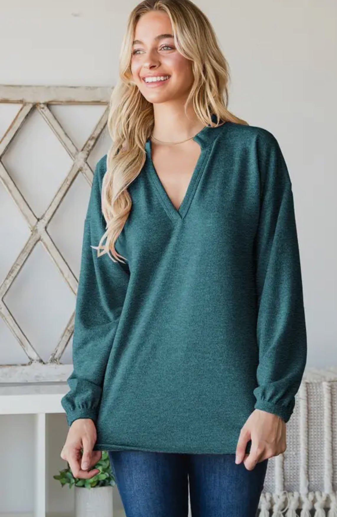 Teal Solid Sweater Top